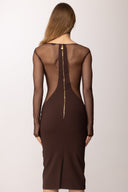 Rochie ELISABETTA FRANCHI, Light crepe and tulle dress with cut-out, Maro