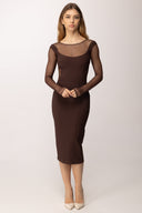 Rochie ELISABETTA FRANCHI, Light crepe and tulle dress with cut-out, Maro