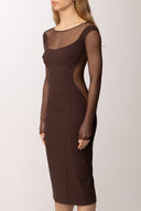 Rochie ELISABETTA FRANCHI, Light crepe and tulle dress with cut-out, Maro
