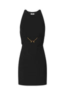 Rochie ELISABETTA FRANCHI, Elegant dress with waist belt and front slit in black color