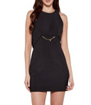 Rochie ELISABETTA FRANCHI, Elegant dress with waist belt and front slit in black color