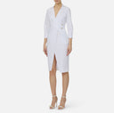 Rochie ELISABETTA FRANCHI, Elegant dress with waist belt and front slit, Alb