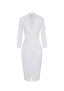 Rochie ELISABETTA FRANCHI, Elegant dress with waist belt and front slit, Alb