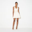 Rochie Elisabetta Franchi, Duchess satin mini dress with feathers, Cream