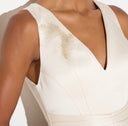 Rochie Elisabetta Franchi, Duchess satin mini dress with feathers, Cream
