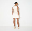 Rochie Elisabetta Franchi, Duchess satin mini dress with feathers, Cream