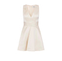Rochie Elisabetta Franchi, Duchess satin mini dress with feathers, Cream