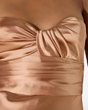 Rochie ELISABETTA FRANCHI, Red Carpet dress in satin fabric, Nude