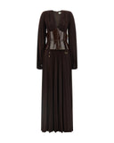 Rochie ELISABETTA FRANCHI, Red Carpet dress in lamé-effect jersey, Maro