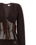 Rochie ELISABETTA FRANCHI, Red Carpet dress in lamé-effect jersey, Maro