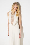 Rochie ELISABETTA FRANCHI, Red Carpet dress in lightweight crêpe fabric with embroideries, Alb