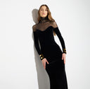Rochie ELISABETTA FRANCHI, Red Carpet dress in velvet and tulle fabrics, Negru