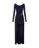 Rochie ELISABETTA FRANCHI, Red Carpet dress in crêpe jersey, Bleumarin