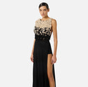 Rochie ELISABETTA FRANCHI, Red Carpet tulle and lurex jersey dress, Negru