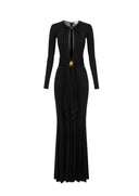 Rochie ELISABETTA FRANCHI, Red Carpet dress in cupro jersey fabric, Negru