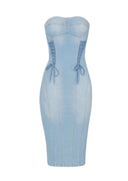 Rochie ELISABETTA FRANCHI, Denim dress with crossover laces