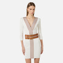 Rochie ELISABETTA FRANCHI, Knit fabric dress with striped bands, Alb