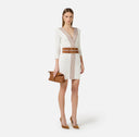 Rochie ELISABETTA FRANCHI, Knit fabric dress with striped bands, Alb