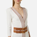 Rochie ELISABETTA FRANCHI, Knit fabric dress with striped bands, Alb