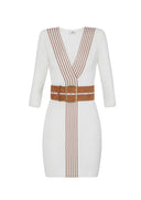Rochie ELISABETTA FRANCHI, Knit fabric dress with striped bands, Alb