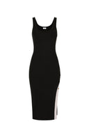 Rochie ELISABETTA FRANCHI, Dress in knit fabric with shiny viscose bands, Negru