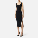 Rochie ELISABETTA FRANCHI, Dress in knit fabric with shiny viscose bands, Negru