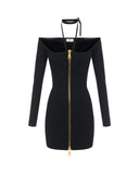 Rochie ELISABETTA FRANCHI, Mini dress in knit fabric with ties, Negru