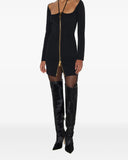 Rochie ELISABETTA FRANCHI, Mini dress in knit fabric with ties, Negru