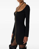 Rochie ELISABETTA FRANCHI, Mini dress in knit fabric with ties, Negru