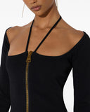 Rochie ELISABETTA FRANCHI, Mini dress in knit fabric with ties, Negru