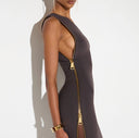 Rochie ELISABETTA FRANCHI, Red Carpet knit dress with zip,Dark Chocolate 2
