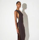 Rochie ELISABETTA FRANCHI, Red Carpet knit dress with zip,Dark Chocolate 3