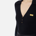 Rochie ELISABETTA FRANCHI, Satin dress in knit fabric with micro-braids, Negru