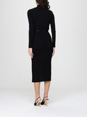 Rochie ELISABETTA FRANCHI, openwork knit fabric with jewel belt, Negru