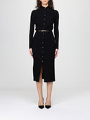 Rochie ELISABETTA FRANCHI, openwork knit fabric with jewel belt, Negru