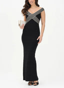 Rochie ELISABETTA FRANCHI, long black dress with striped bands