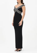 Rochie ELISABETTA FRANCHI, long black dress with striped bands