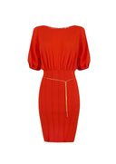 Rochie ELISABETTA FRANCHI, Knit mini dress with belt, Rosu