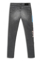 Jeans AMIRI, Varsity Patch Stretch Denim Jeans Grey, Regular Fit