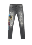 Jeans AMIRI, Varsity Patch Stretch Denim Jeans Grey, Regular Fit