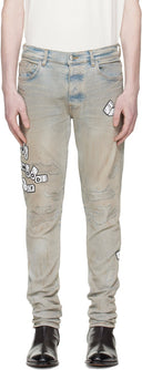 Jeans AMIRI, domino applique skinny jean, Blue/Grey