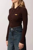 Bluza ELISABETTA FRANCHI, Micro-braided knit bodysuit, Maro