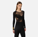 Top ELISABETTA FRANCHI,  jersey and tulle with crystals, Negru