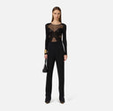 Top ELISABETTA FRANCHI,  jersey and tulle with crystals, Negru