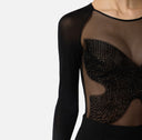 Top ELISABETTA FRANCHI,  jersey and tulle with crystals, Negru