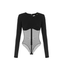Body ELISABETTA FRANCHI, crêpe jersey and mesh tulle fabric, Negru