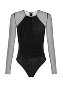 Body ELISABETTA FRANCHI,Bodysuit in Micro-mesh Tulle and Jersey BLACK