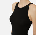 Top ELISABETTA FRANCHI, Bodysuit in crêpe jersey fabric with logo details, Negru