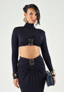 Top ELISABETTA FRANCHI,  jersey fabric with jewel logo detail, Bleumarin 2