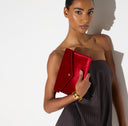 Geanta ELISABETTA FRANCHI, Velvet shoulder bag with crocodile print, Rosu